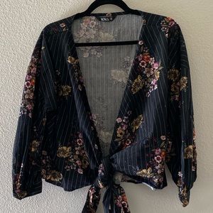 XOXO Tie Waist Double Wrap Floral Top